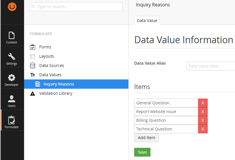 Formualte Data Value List