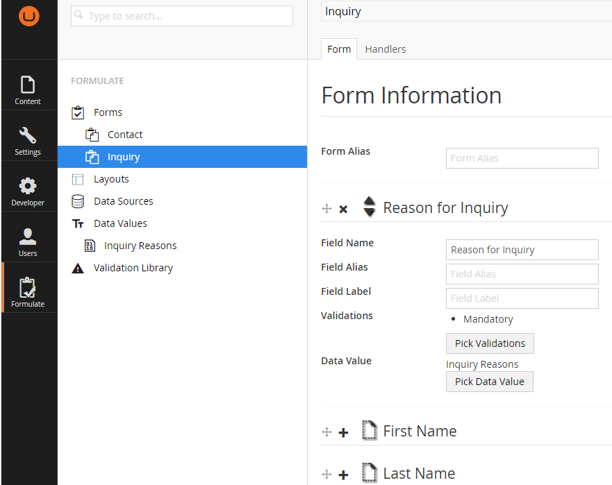 Picked Formulate Data Value