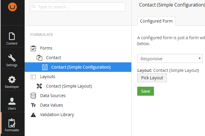 Create Formulate Form Configuration